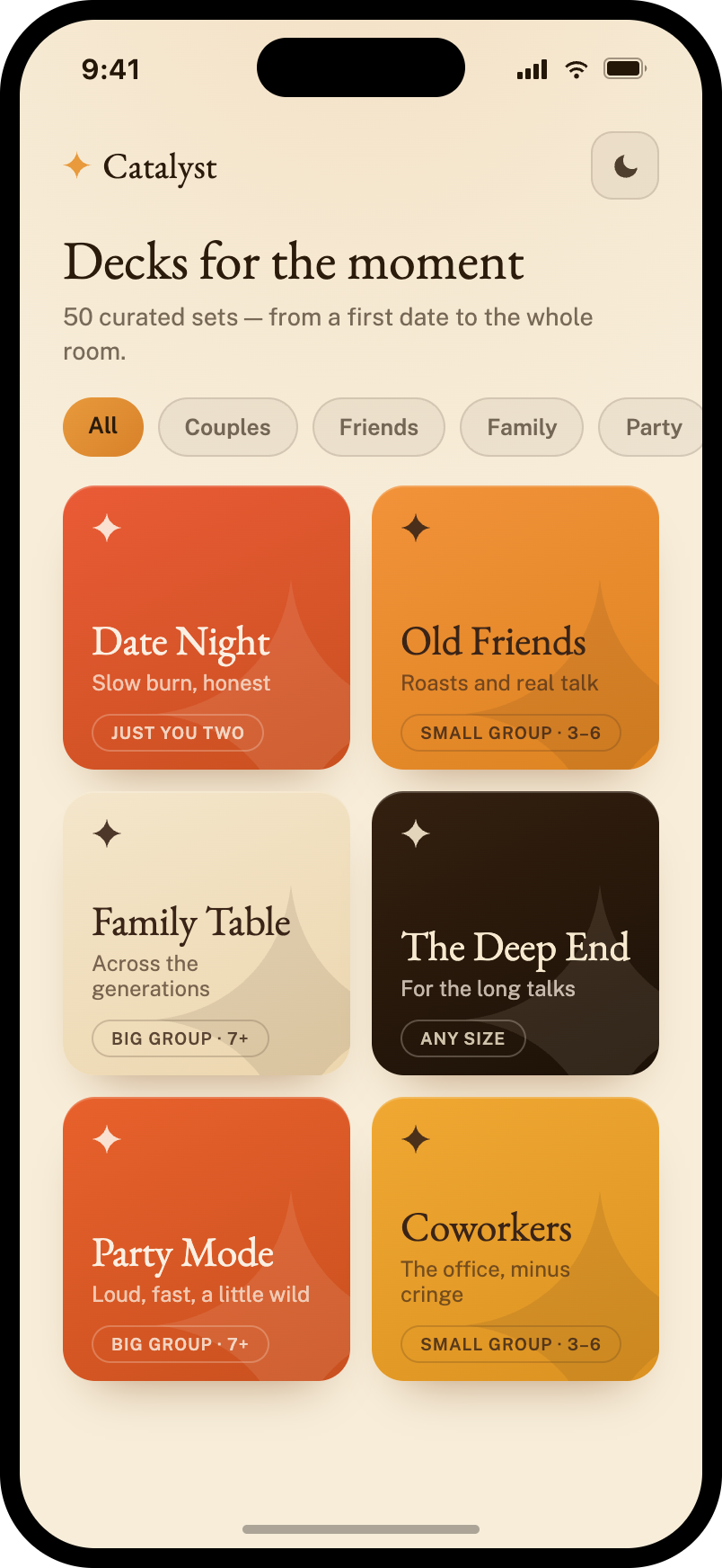 The library of conversation decks in Catalyst