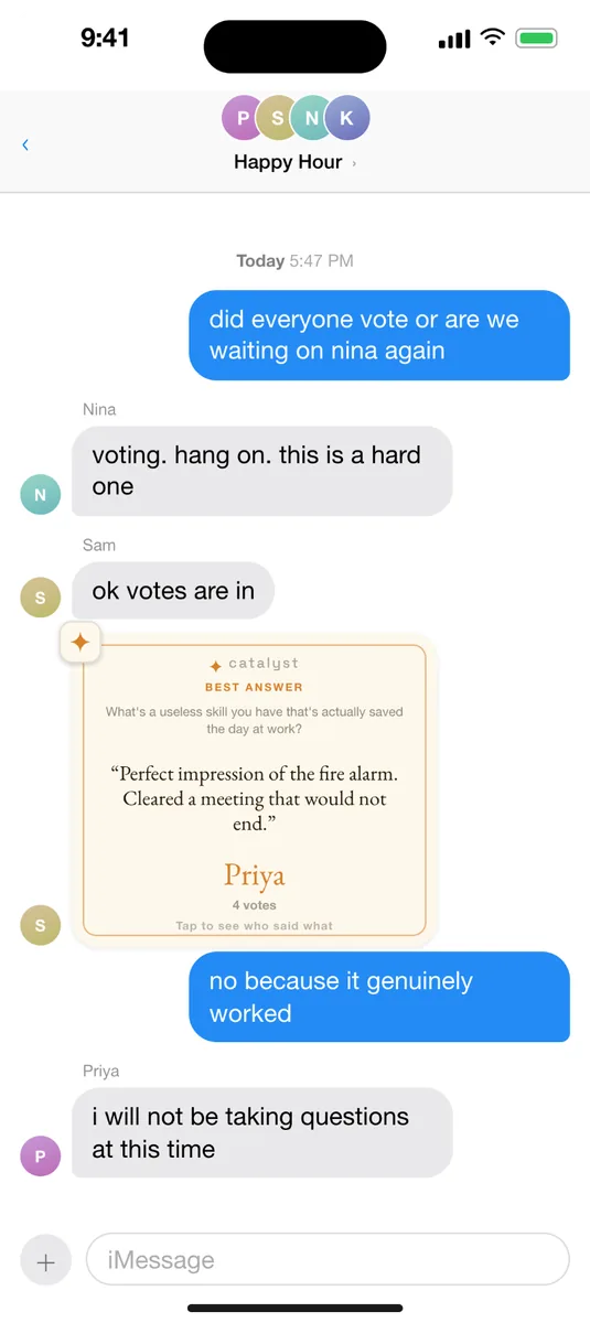 The reveal: the winning answer named, with its vote count